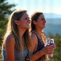 Group celebrating at a scenic New Hampshire overlook