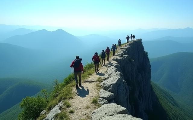 Hikers on Franconia Ridge with panoramic views