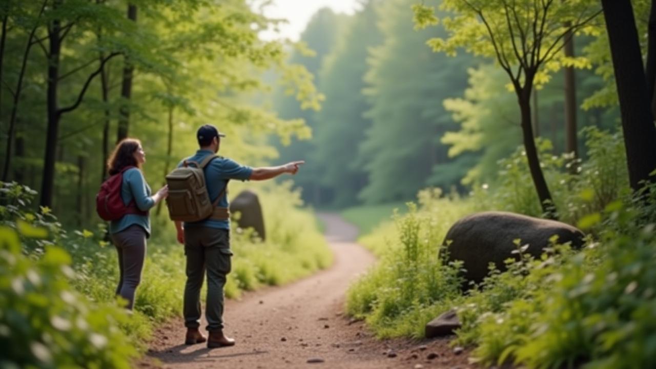 Threxalimorenta guide pointing out features to client on trail