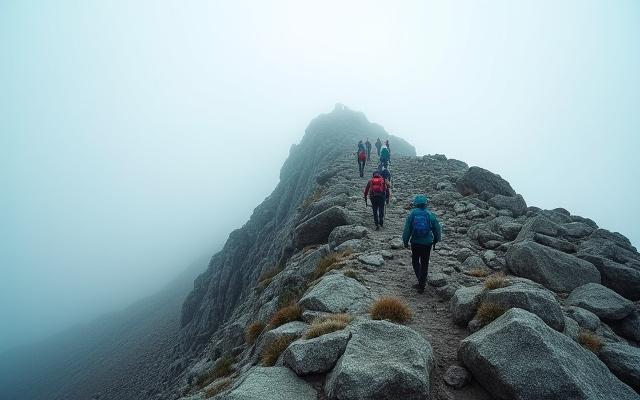View of Mount Washington summit during an ascent
