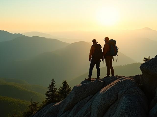 Hikers on a stunning mountain summit in New Hampshire