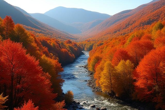 Vibrant fall color panorama shot in the White Mountains by Elena Petrova.